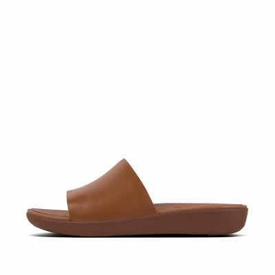 Fitflop Women's SOLA Leather Slides Sandals - Brown, EZ9785402